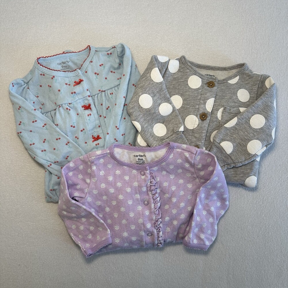 Baby Girl PJ Bundle 9M Footies Button Polka Dot Cherry Ruffle‎ 3 Piece Sleeper